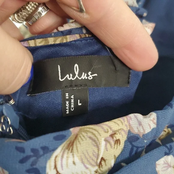 NWT Lulus Soiree Celebration Floral Ruffled Lace-Up Maxi Dress Size Lg Blue - Picture 11 of 14